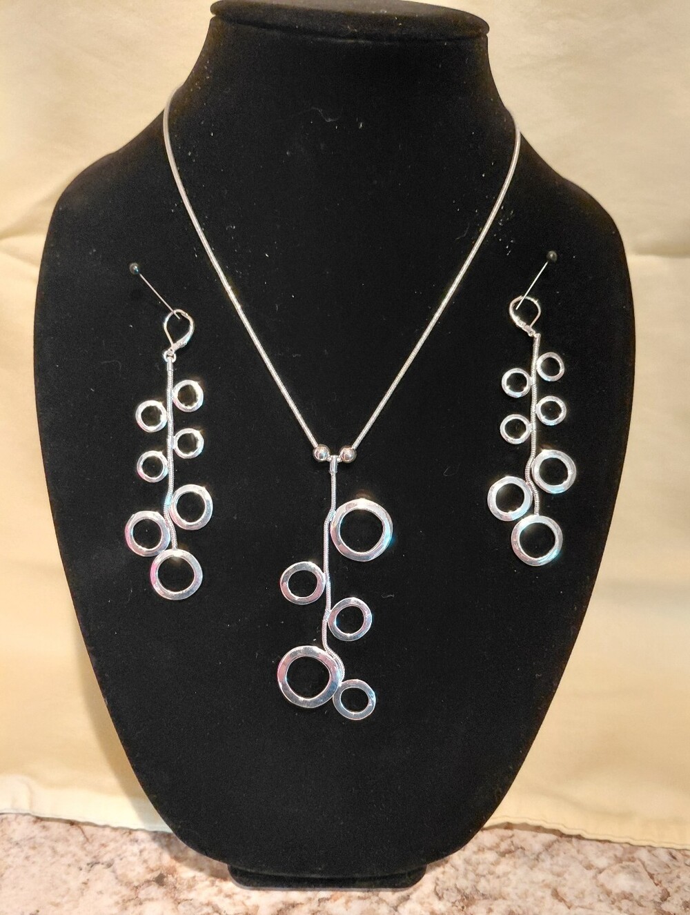 Nine West Silver Circular Drop Necklace and Earring Set